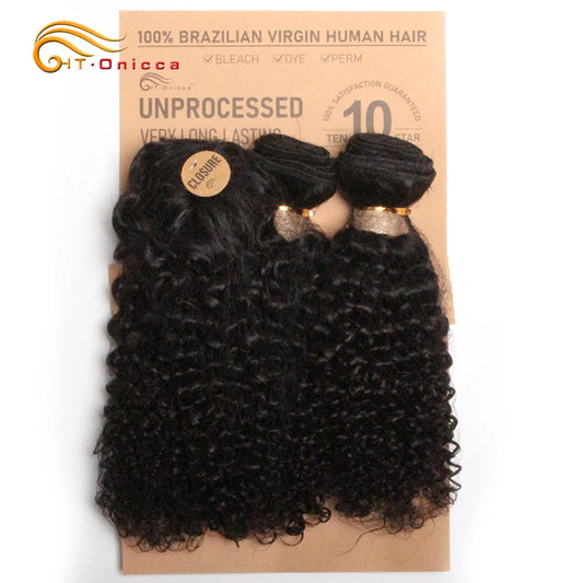 Kinky Curly Bundles With Closure Natural Human Hair Bundles Short Indian Hair Bundles With Circular Closure