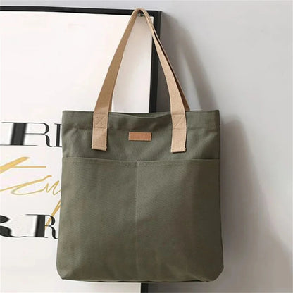 1Pcs Women's Tote Bag Canvas Sewing Thread Large Capacity Advanced Sense Handbag Convenient Practical Female's Commuter Bag