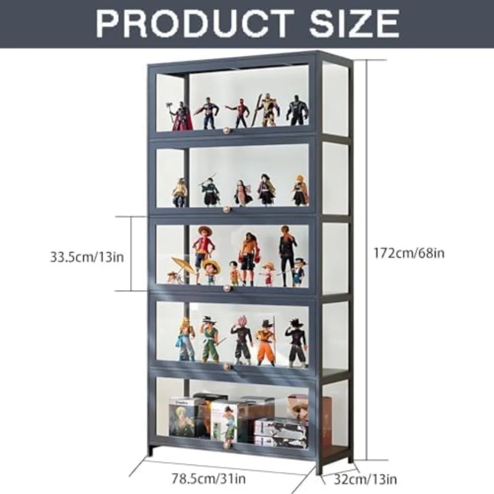 5-Tier Display Cabinet with Acrylic Glass Door, 65.5" High Storage Cabinet, Transparent Curio Cabinet&Bookcase for Collectibles