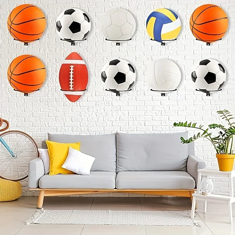 1pc/2pcs Metal Wall Mounted Sports Ball Display Stand For Basketball, Football, Volleyball, Durable Wall Storage Rack