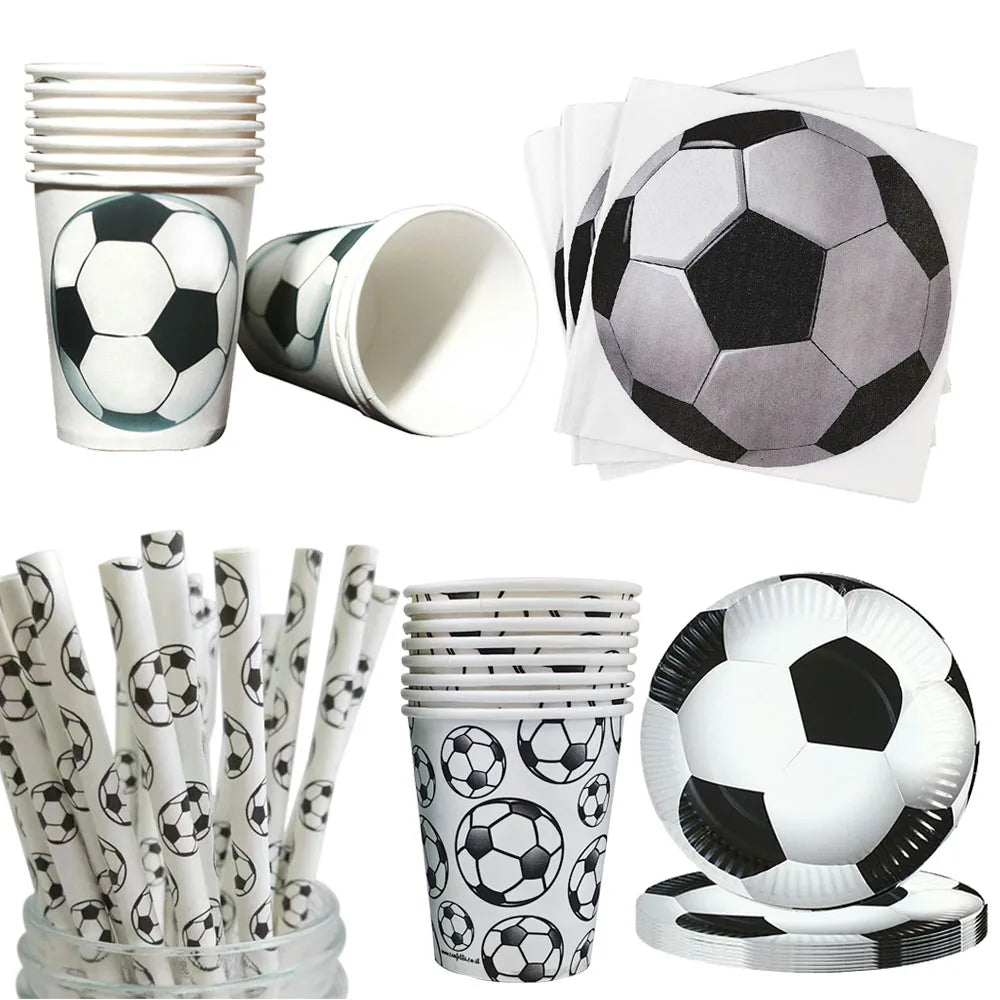 Soccer Theme Disposable Tableware Soccer Party Paper Plate Napkin Straws Cup Football Themed Birthday Party Decoration Supplies