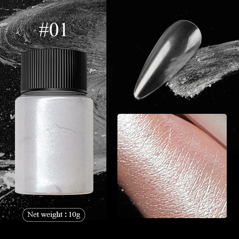 Aurora Pearl White Nails Glitter Dust Chrome Moonlight White Rubbing on Powder Shell Mirror Pigment Nail Art Supplies Decoration