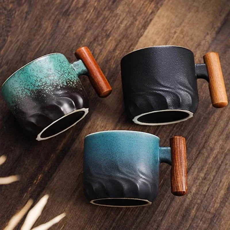 70ML Office Water Cup Filter Tea Mug Ceramic Coffee Cup Wooden Handle Coffee Mug Handmade Tea Coffee Cup Birthday Gift