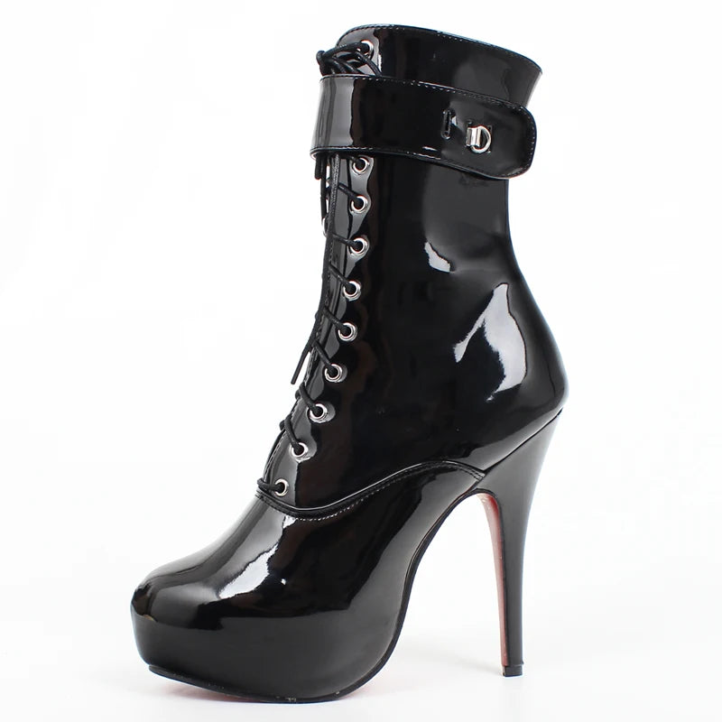 Sexy single boots Lace-Up 15cm High Thin heel 4CM platform ankle short boots Unisex Plus Size Padlocks boots