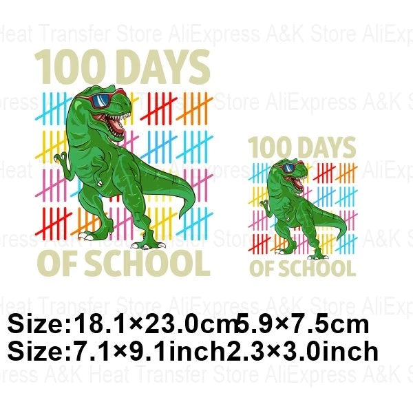 100 Days Of School Kids Thermo Stickers T-Shirt Diy Dinosaur Apple Owl Heat Transfer Boy Girls Iron On Heat Patch Decals