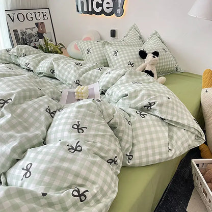 Ins Simple Style Duvet Cover Set with Pillowcases Flat Sheet No Comforter Grey Boys Girls Bedding Kit Single Twin Bed Linens