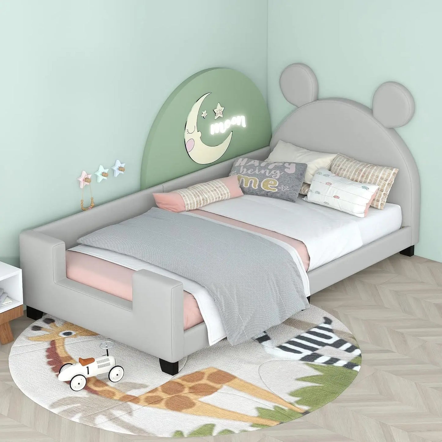 Bed Frame, Twin Size Wood Platform Bed Frame, with House-Shaped Headboard for Boys Girls Kids Toddle, Children Beds