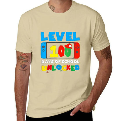 Level 100 Days Of School Unlocked Video Games Boys ghirl Gamer T-Shirt T-Shirt vintage clothes fruit of the loom mens t shirts