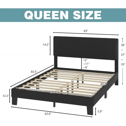 Queen Headboard,Linen Upholstered Bed Frame With Wood Slats Support,No Box Spring Needed,Heavy Duty Feet,Easy Ass