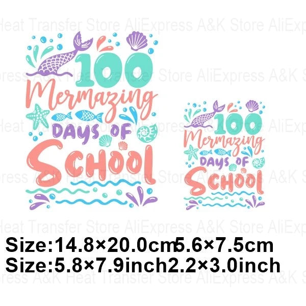 Happy 100 Days of School Heart Transfer Patches Iron On Clothing Kids Boy Rainbow DIY Washable Patches On Clothes Decals Decor