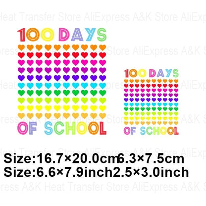 100 Days Of School Kids Thermo Stickers T-Shirt Diy Dinosaur Apple Owl Heat Transfer Boy Girls Iron On Heat Patch Decals