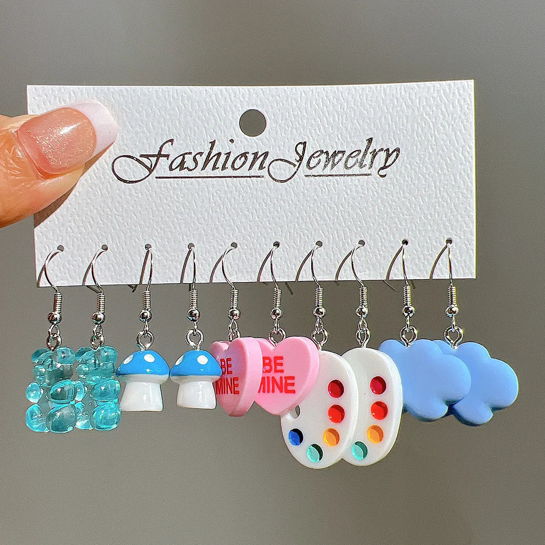 Fashion Sweet Fruit Drink Earrings Set for Women Cute Cartoon Food Ice Cream Donut Funny Resin Earrings Party Jewelry Gift New