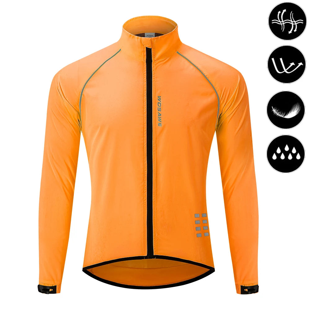 WOSAWE Men's Cycling Windbreaker Ultralight Reflective Windproof Jacket Men MTB Road Bike Wind Coat Long Sleeve Bicycle Clothing