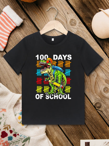 100 Days of School Boys Clothes Hipster Cool Dinosaur Print Cartoon Kids T Shirt Summer Street Casual Tops Toddler T-shirt