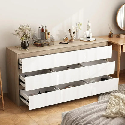 Dresser with Deep Drawers, Large Floor Wood Dresser and Chest of Drawers Without Handles, Modern Long Dresser, Dresser