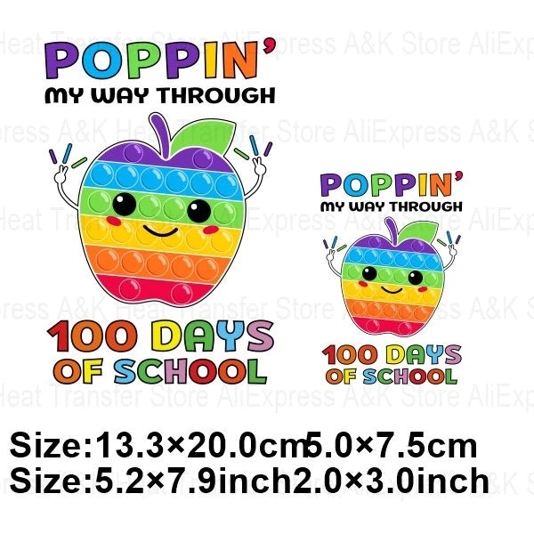 100 Days Of School Kids Thermo Stickers T-Shirt Diy Dinosaur Apple Owl Heat Transfer Boy Girls Iron On Heat Patch Decals