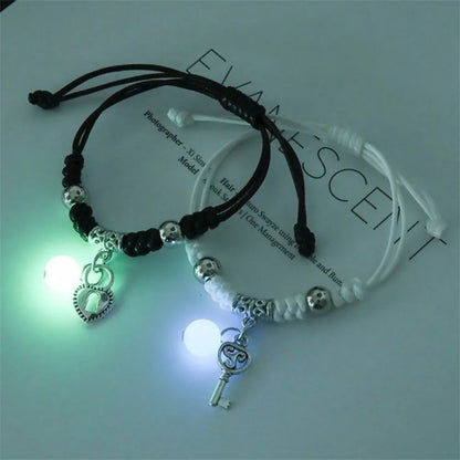 Creative Luminous Couple Bracelets for Women Men Unisex Adjustable Braided Rope Heart Star Key Lock Charm Bracelet Jewelry Gift