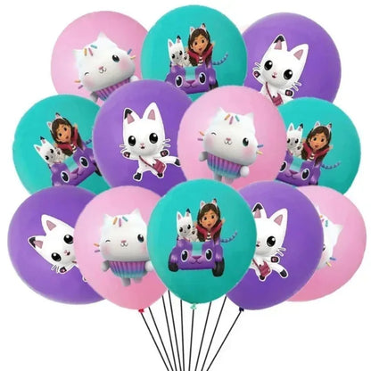 Disney Children's Birthday Party Decorative Products Gabby Doll House Theme Flag Pulling Balloon Disposable Tableware