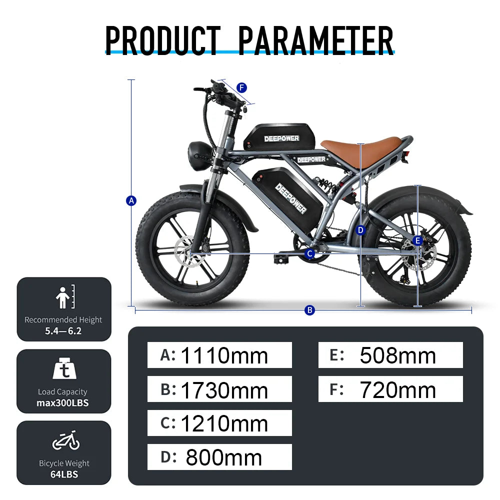 IDOTATA-S7 Electric Bike for Adults, Dual Battery, 48V, 70Ah, 20inch, 4.0 Fat Tires,Snow Mountain E-Bike, 2000W Electric Bicycle