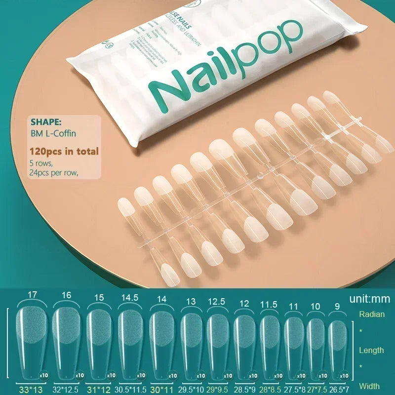 NAILPOP 120pcs Fake Nails Full Cover Press on Nails Coffin Soft Gel American Pose Capsule False Nail Tips for Extension System