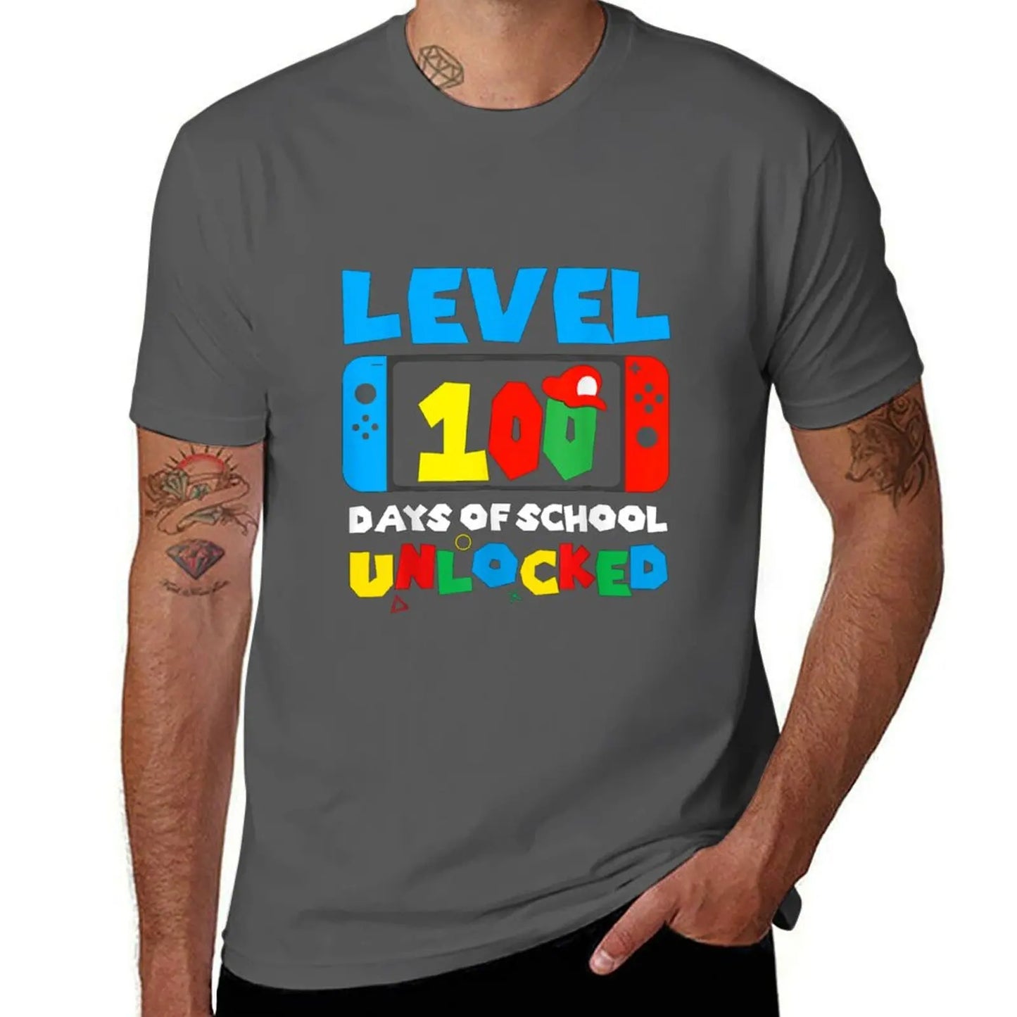 Level 100 Days Of School Unlocked Video Games Boys ghirl Gamer T-Shirt T-Shirt vintage clothes fruit of the loom mens t shirts