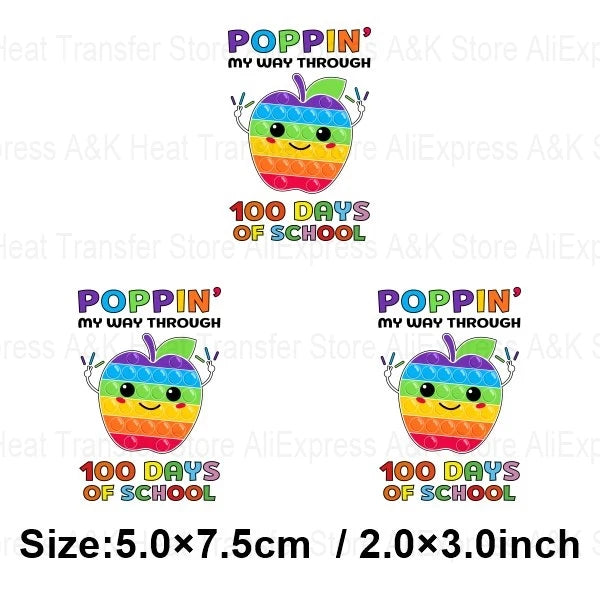 100 Days Of School Kids Thermo Stickers T-Shirt Diy Dinosaur Apple Owl Heat Transfer Boy Girls Iron On Heat Patch Decals