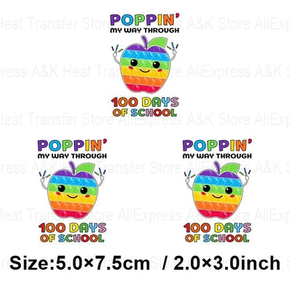 100 Days Of School Kids Thermo Stickers T-Shirt Diy Dinosaur Apple Owl Heat Transfer Boy Girls Iron On Heat Patch Decals