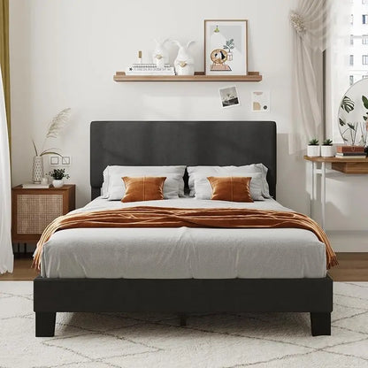 Queen Headboard,Linen Upholstered Bed Frame With Wood Slats Support,No Box Spring Needed,Heavy Duty Feet,Easy Ass