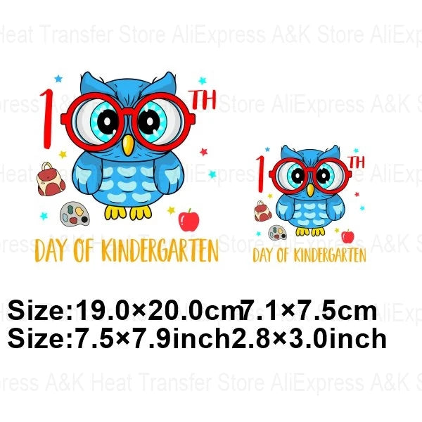 100 Days Of School Kids Thermo Stickers T-Shirt Diy Dinosaur Apple Owl Heat Transfer Boy Girls Iron On Heat Patch Decals