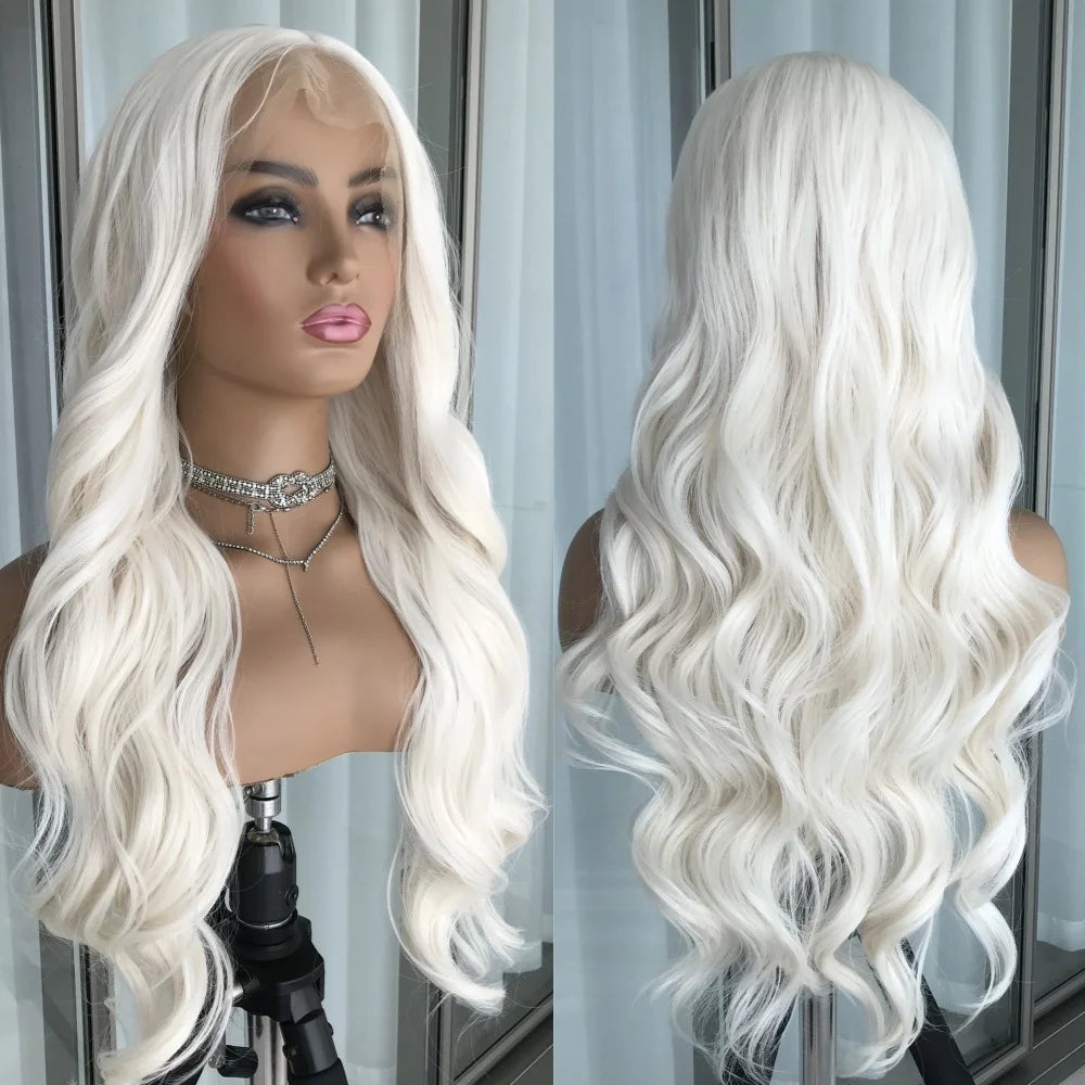 Body Wave Lace Front Wig Highlight Ash Blonde Lace Frontal Synthetic Wigs Pre Plucked Long Wavy Synthetic Lace Wig for Women