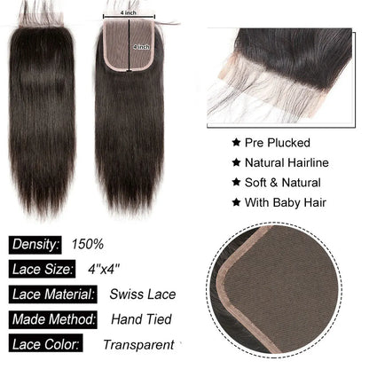 Straight 4x4 5x5 6x6 Lace Closure Human Hair Transparent   13x4 13x6 Lace Frontal Human Hair Ear to Ear Frontal Extensions