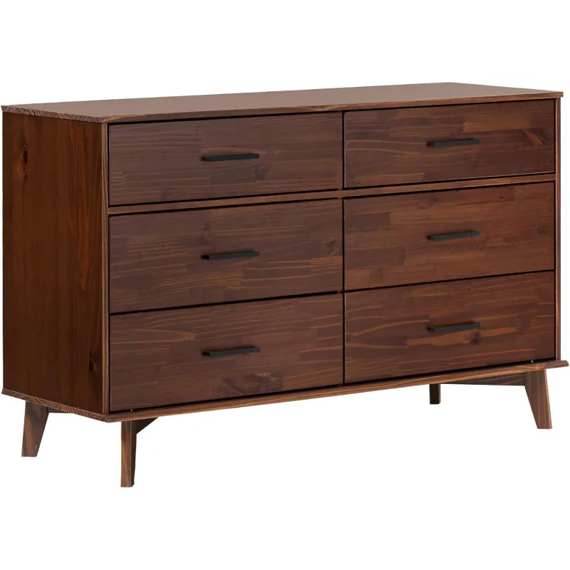 Walker Edison Modern 6-Drawer Dresser Bedroom Storage Organizer, 52 Inch, Walnut Finish