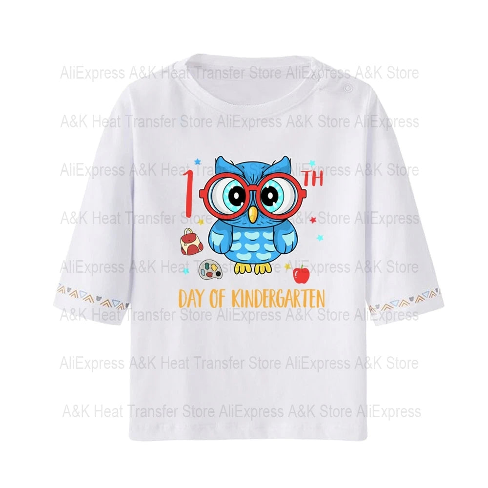 100 Days Of School Kids Thermo Stickers T-Shirt Diy Dinosaur Apple Owl Heat Transfer Boy Girls Iron On Heat Patch Decals