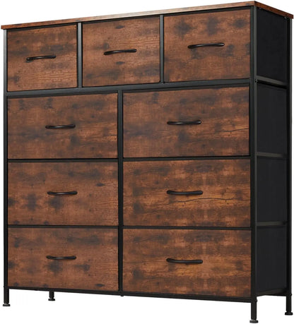 Dresser for Bedroom with 9 Drawers,Fabric Closet Organizer, Cloth Dresser with Metal Frame and Wood Tabletop Chest Storage Tower