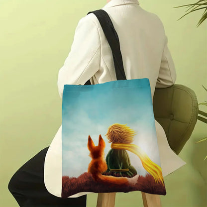 Linen Bag The Little Prince Series Print Canvas Bag Lightweight Shoulder Bag Versatile Shopping Bag Holder Handbag