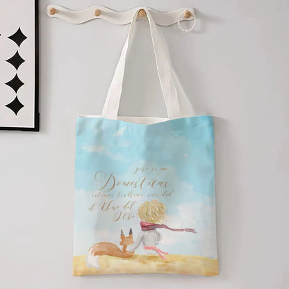 Linen Bag The Little Prince Series Print Canvas Bag Lightweight Shoulder Bag Versatile Shopping Bag Holder Handbag