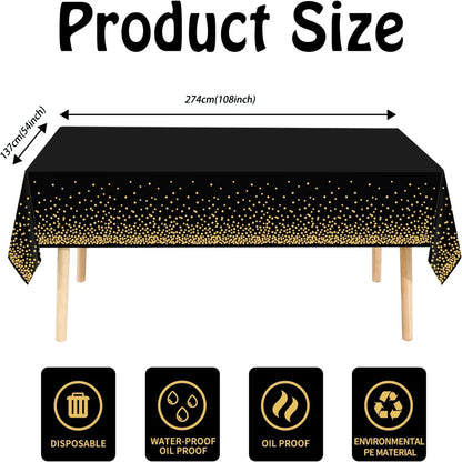 137x274cm Disposable White Tablecloths Rectangle Gold Dot Waterproof Party Table Covers for Birthday Wedding Party Decorations