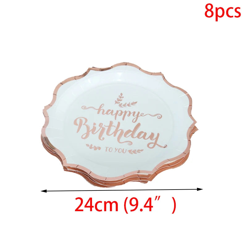 Rose Gold Party Disposable Tableware Set Paper Plate Cup for Wedding Birthday Party Decoration Baby Shower Bachelorette Party