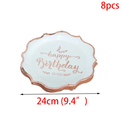 Rose Gold Party Disposable Tableware Set Paper Plate Cup for Wedding Birthday Party Decoration Baby Shower Bachelorette Party