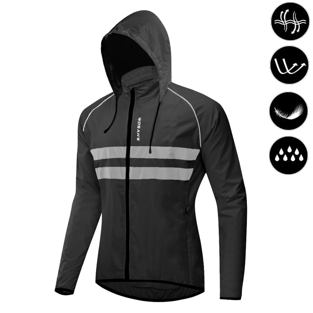 WOSAWE Cycling Windbreaker Men Packable Windproof Reflevtive Jacket Running Biking Hiking Riding Wind Coat MTB Bicycle Jersey