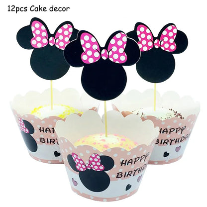 Minnie Mouse Birthday Party Decoration Girls Disposable Tableware Balloon Cups Plates Tablecloth Balloon Baby Shower Party Decor