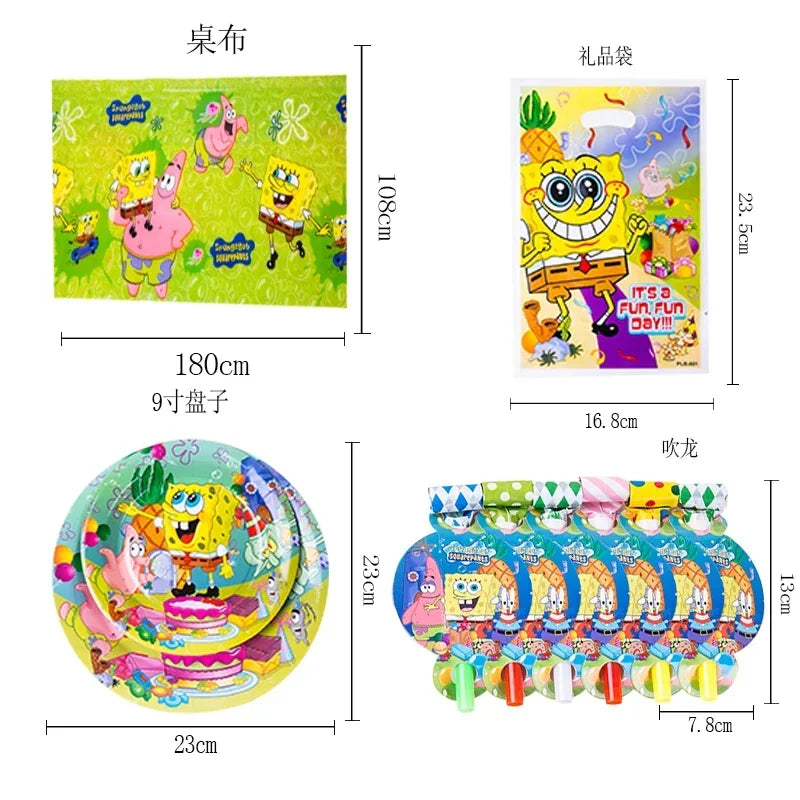 Cartoon Spongebob Theme Kids Birthday Plates Cups Napkins Disposable Tableware Supplies child Baby Birthday Party Decoration Set