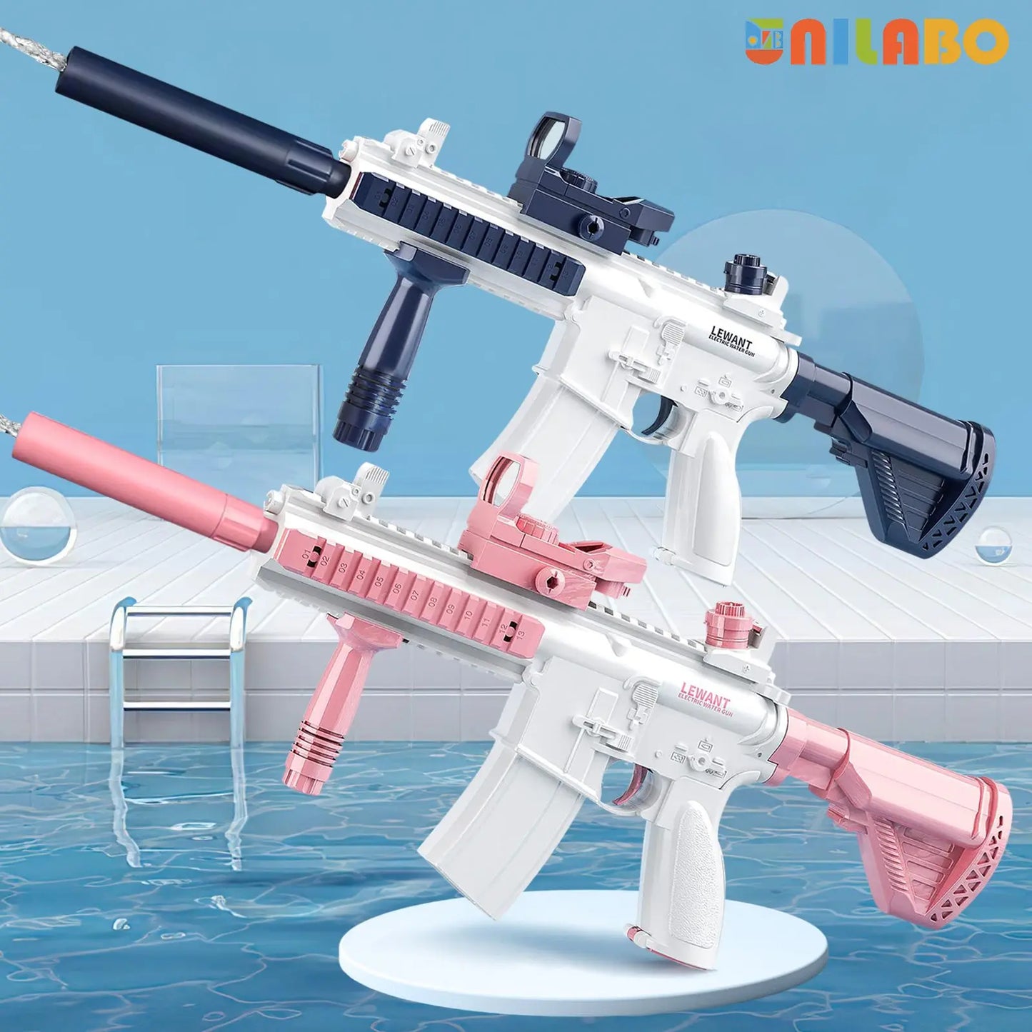 Unilabo M416 Electric Water Gun - Battery Powered With External Water Bottle Attachment - Perfect For Kids & Adults Outdoor Fun