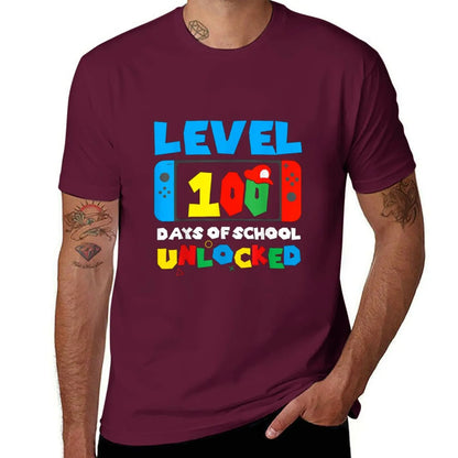 Level 100 Days Of School Unlocked Video Games Boys ghirl Gamer T-Shirt T-Shirt vintage clothes fruit of the loom mens t shirts