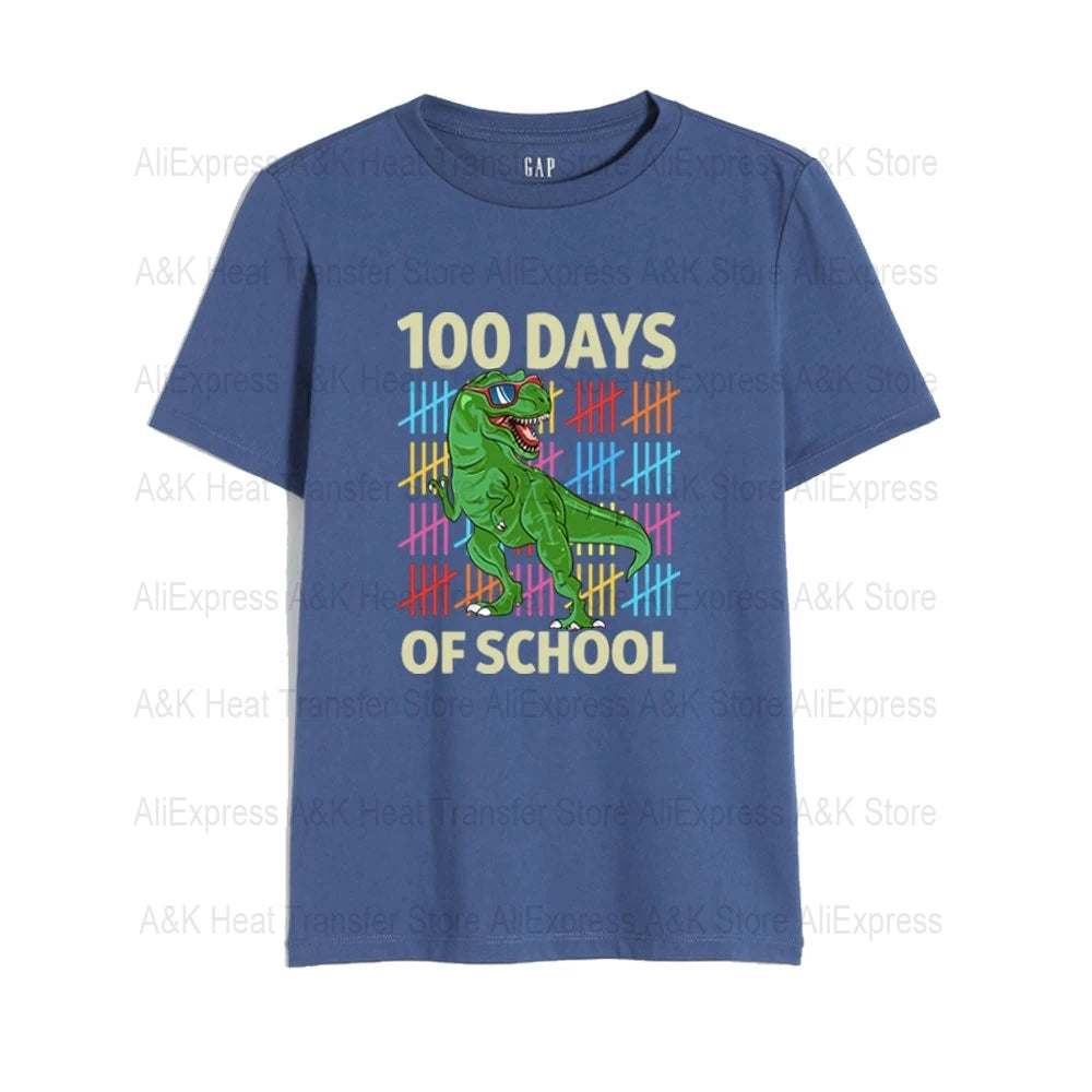 100 Days Of School Kids Thermo Stickers T-Shirt Diy Dinosaur Apple Owl Heat Transfer Boy Girls Iron On Heat Patch Decals