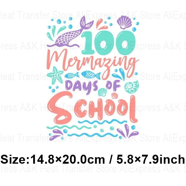 Happy 100 Days of School Heart Transfer Patches Iron On Clothing Kids Boy Rainbow DIY Washable Patches On Clothes Decals Decor