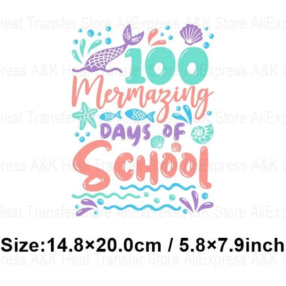 Happy 100 Days of School Heart Transfer Patches Iron On Clothing Kids Boy Rainbow DIY Washable Patches On Clothes Decals Decor