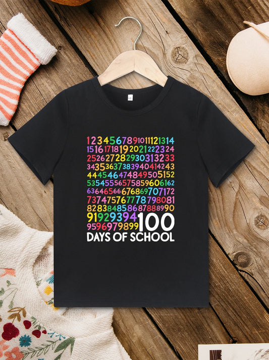 100 Days of School Kids T-shirts Short Sleeve 2 to 7 Years Toddler Girl Boy Clothes Fashion Harajuku Black Tops Cheap Hot Sale