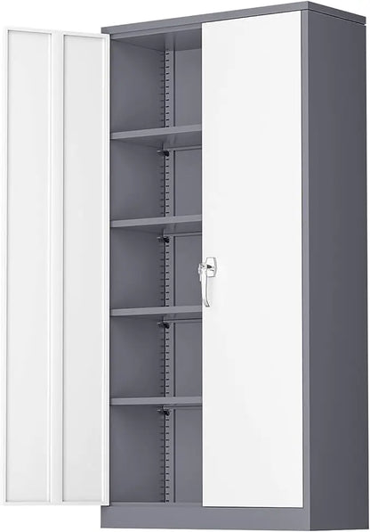 Steel Storage Cabinet 72" Locking Metal Garage Storage Cabinet with 4 Adjustable Shelves, 2 Doors and Lock for File, Office