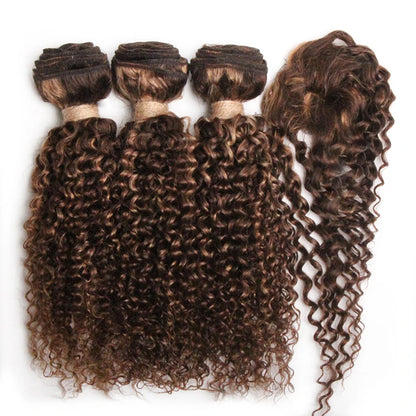 Kinky Curly Bundles With Closure Natural Human Hair Bundles Short Indian Hair Bundles With Circular Closure